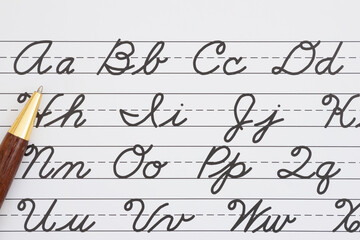Cursive Writing Practice Sheet with Pen