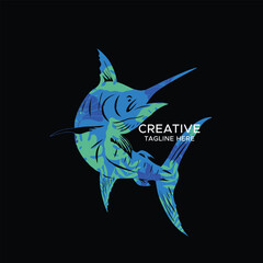 Fishing marlin Fish floral tropical pattern design vector Black Background