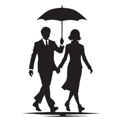 Creative couple silhouette under an umbrella for modern artistic uses - Couple under umbrella vector, Couple under umbrella illustration, couple silhouette - Valentine silhouette

