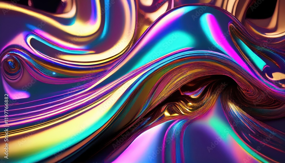 Poster striking 3d render of iridescent liquid metallic paint abstract futuristic design idea showcasing a 