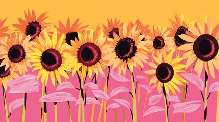 Naklejka premium A Vibrant Display of Sunflowers in a Bold Floral Arrangement. A Stunning Summertime Botanical Art Piece.
