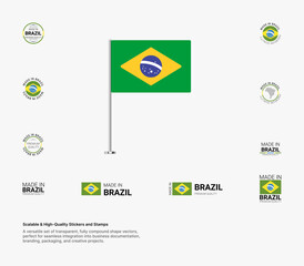 Made in Brazil Stamps, Flag, Tags, labels, Seals, Icons. Creative Designs for Branding and Packaging