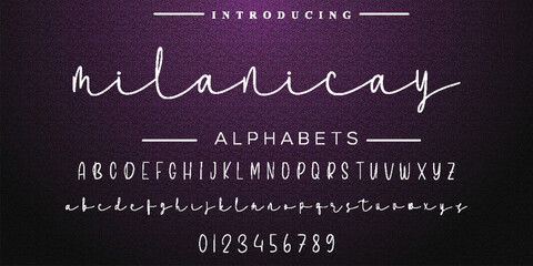 Obraz premium Classic typography serif font. Uppercase, lowercase, ligatures, ampersand, alternate, and number. Vector illustration word. Lettering Minimal Fashion Designs Romance Elegant Vector illustration.