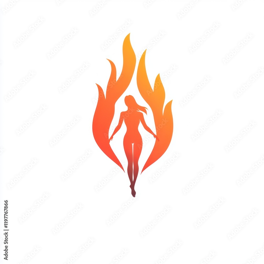 Wall mural Woman silhouette within flames on plain background for use as an icon