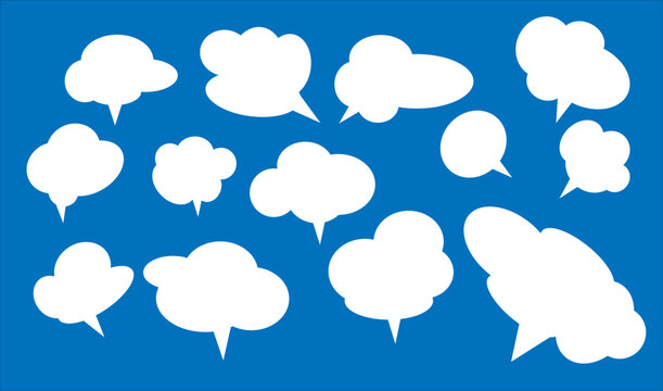 bubble white cloud, chat speech dialoge, conversation message, set of blue and white balloons