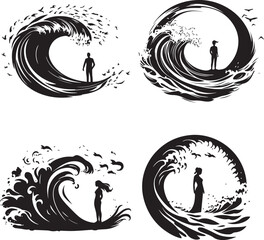 Water Swirl around people beautifully Silhouette vector