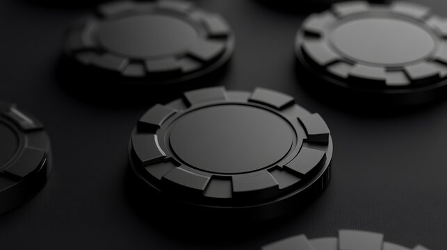 Black plastic chip mockup in a non-gravitational environment, representing a luxurious and exclusive product or concept. 