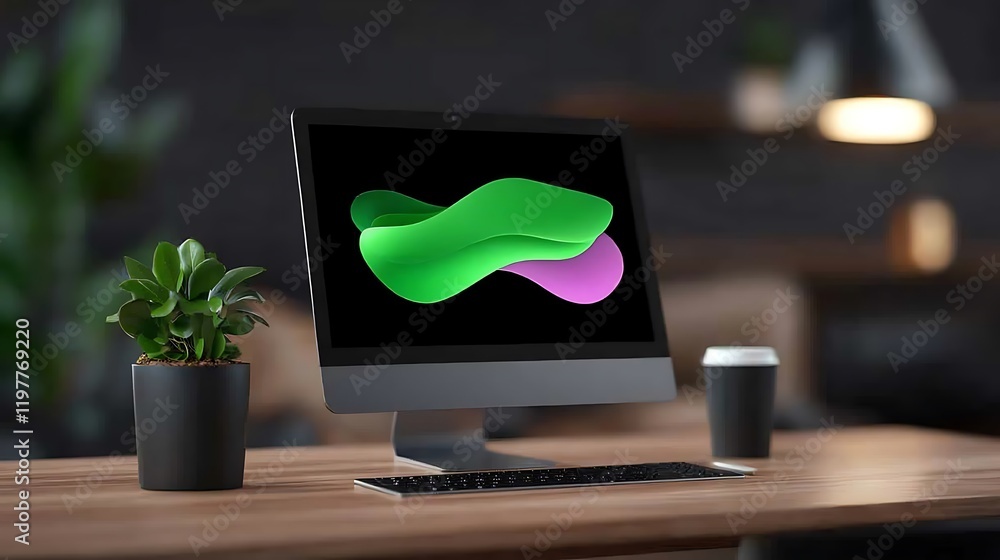 Poster abstract shapes on computer screen