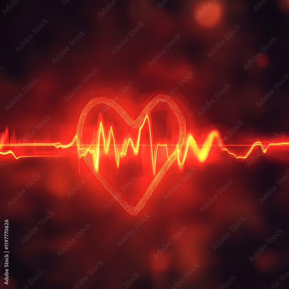 Poster soft red heartbeat lines fading on a blurred background