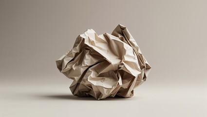 Studio shot of crumpled tan paper on neutral background with soft shadow