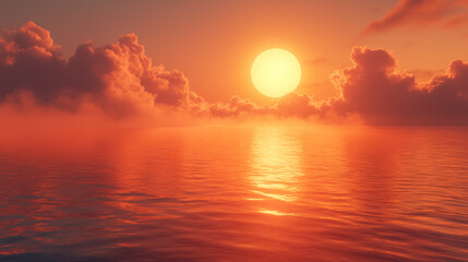 Obraz premium Ocean horizon glowing during sunset, serenity atmosphere