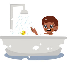 Little kid take a bath in the bathtub