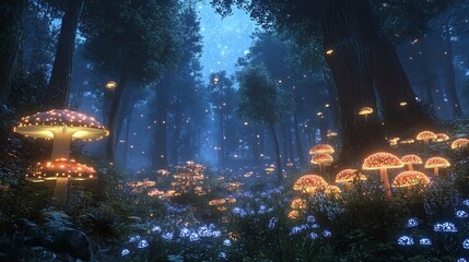 Enchanted Forest Glows Softly with Magical Light. AI Generated