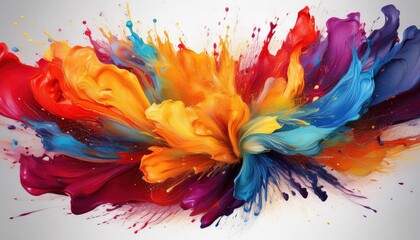 Vibrant Abstract Artwork Primary Color Explosion in Isolated White Background, Showcasing an Energetic Palette and Dynamic Burst of Paint
