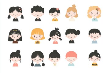 Set of simple people avatars, pastel color palette, white background, simple design, flat colors, minimalistic style Generative AI