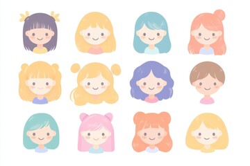A set of simple, minimalistic illustrations People avatar icons in a flat design style, isolated on a white background Colorful, pastel colors, low details, simple shapes, flat illustrat Generative AI