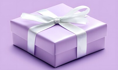 Obraz premium Lavender gift box with white ribbon bow.