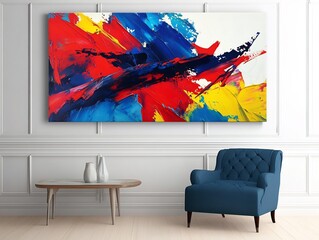 Vibrant abstract painting bold red blue yellow strokes. AI Generated