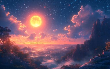 Pink Twilight City Lights Cliffscape