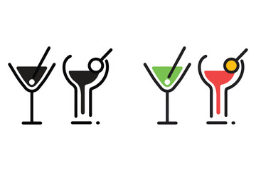 cocktails drinks glasses icon vector 