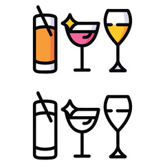 cocktails drinks glasses icon vector 