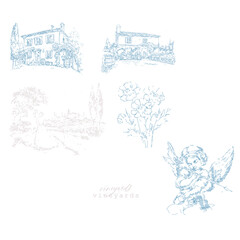 Tuscan Villa or Provence rough sketched abstract 