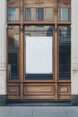Empty storefront on city street with blank signage.