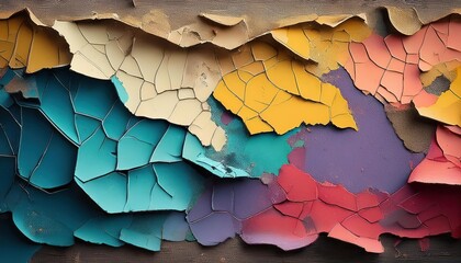 Detailed Inspection of Peeling Paint in Vibrant Colors on a Distressed Urban Wall Closeup Shot Taken on at