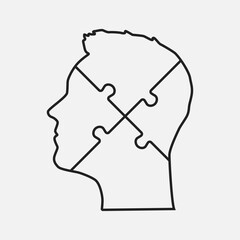 Male head from puzzle pieces. Education, idea