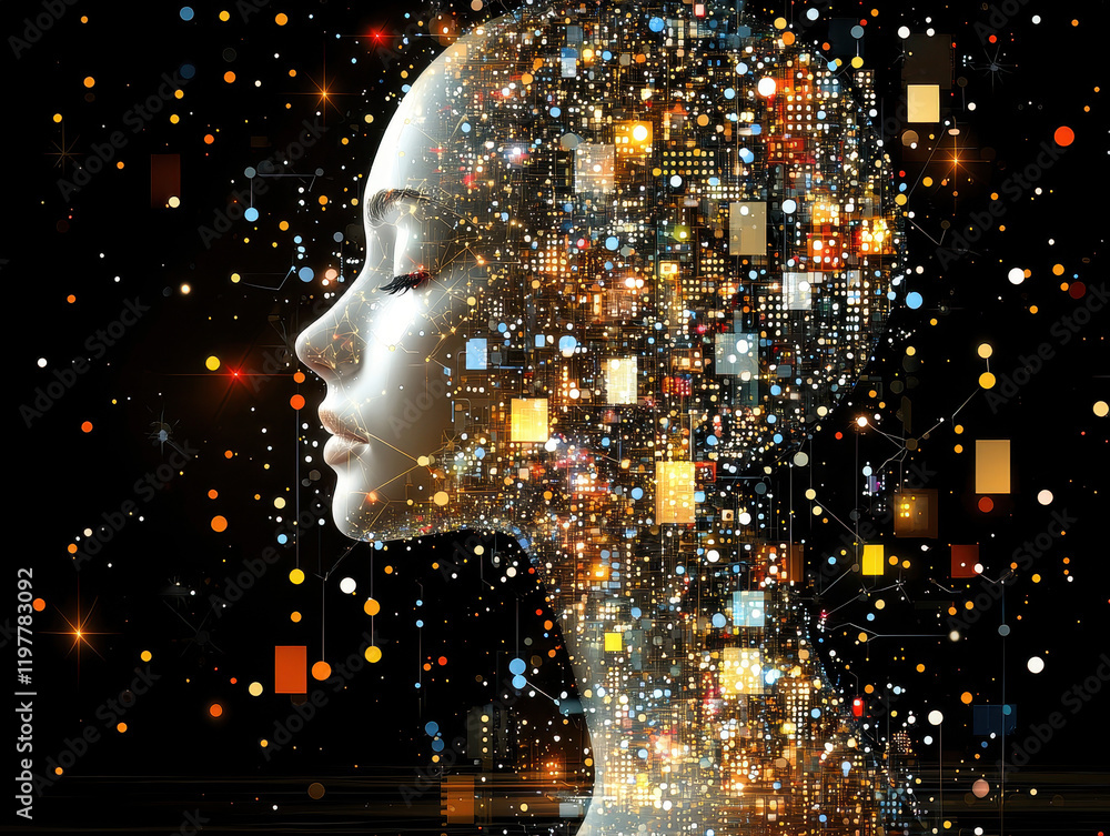 Aufkleber digital mind merging human and ai elements to illustrate a powerful connection between intelligence 