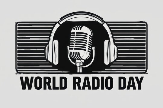 world radio day logo with headphones