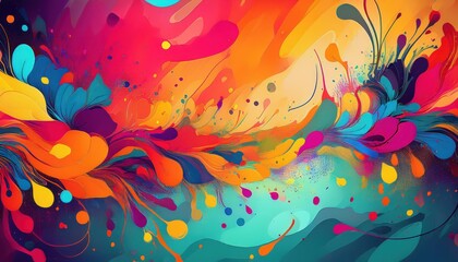Vibrant Splatter Art Closeup View of a Colorful Backdrop Drenched in Paint