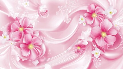 Stunning Pink Floral Wallpaper Design - Exquisite Pink and White Flowers for Home Decor