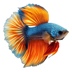 Fototapeta premium Colorful betta fish swimming gracefully in a serene aquarium setting with vibrant plants and clear water isolated on transparent background