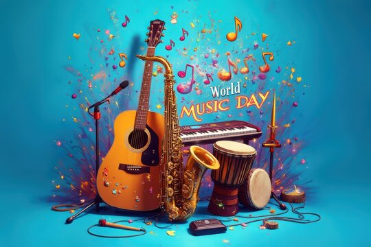 music day poster with musical instruments