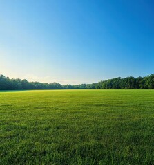 Fototapeta premium A large, open field with a blue sky and trees in the background