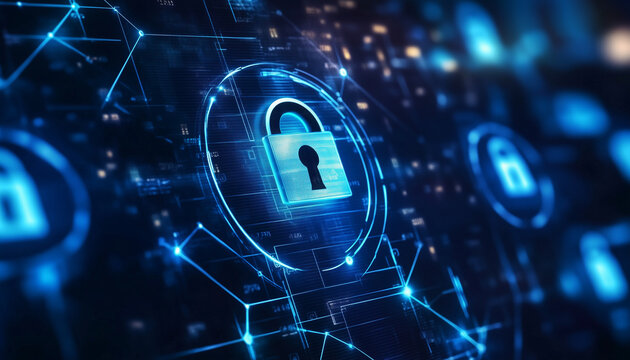 concept for cybersecurity with digital padlock on network