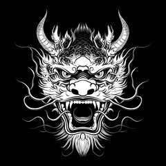 Dragon head art on a black background for graphic design