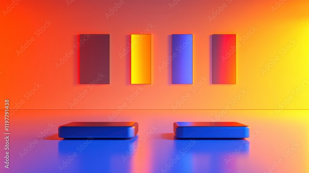 Poster abstract colorful blocks and platforms minimalist design