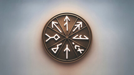 Ancient runic talisman featuring illuminated symbols and an intricate circular design