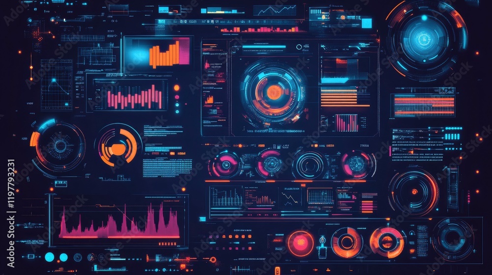 Poster futuristic digital interface displays complex data analysis