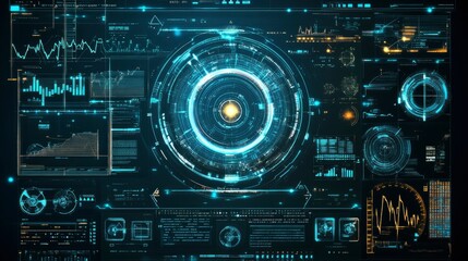 Fototapeta premium Futuristic Technological Interface Displays Data Graphs And Charts