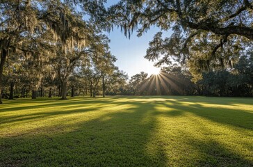 Obraz premium A large open field with trees and grass