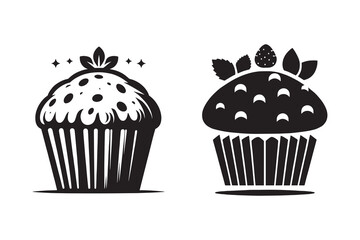 Muffin or cupcake silhouette and vector