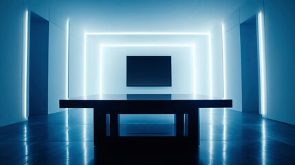 Minimalist Blue Room Interior Design With Table