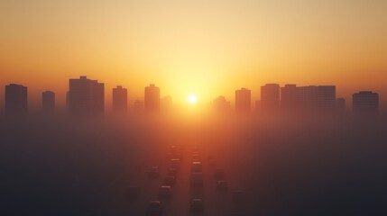 Fototapeta premium Smoggy Skyline at Sunset: The Cost of Urbanization 24