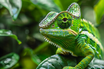 Green Chameleon Close Up