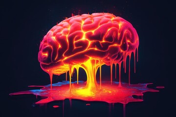 Fototapeta premium Futuristic Neon Brain with Melting Glowing Effect in Dark Background