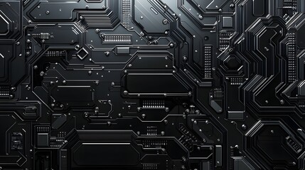 High-tech 3D circuit board wall texture in matte black with reflective silver accents, creating a futuristic look.