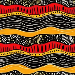 Fototapeten African motifs seamless pattern in red, yellow, black waves for Black History Month © Creative Valley